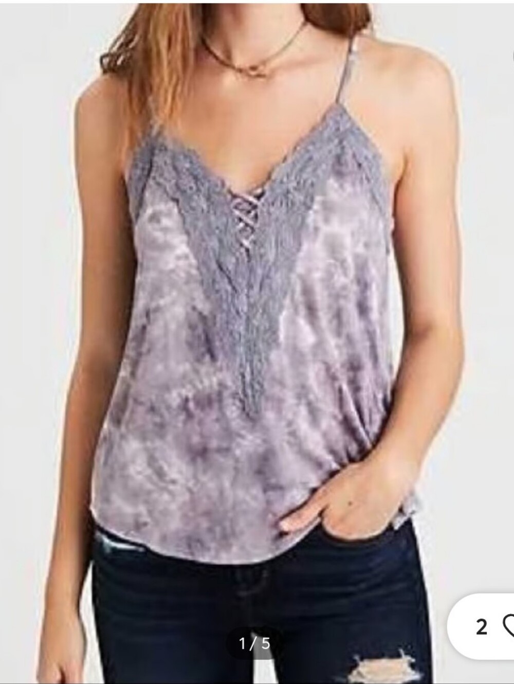 American Eagle Outfitters Purple Tie-Dye Lace-Trim Cami